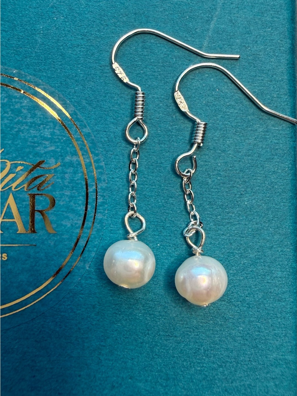 Classic White Pearl Drop Earrings with Sterling Silver Chain Hooks